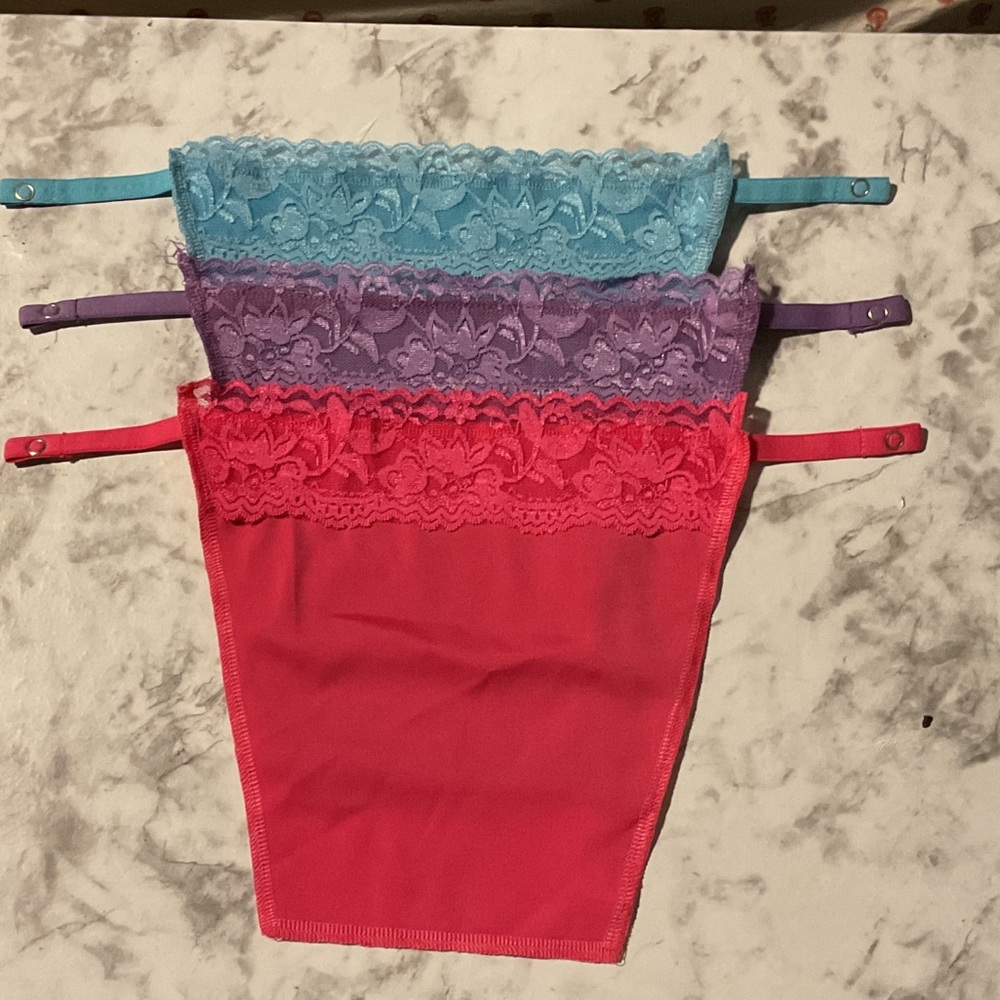 3 Vibrant Lace Trim Clip- on Camisoles- Blue, Purple, and Pink
